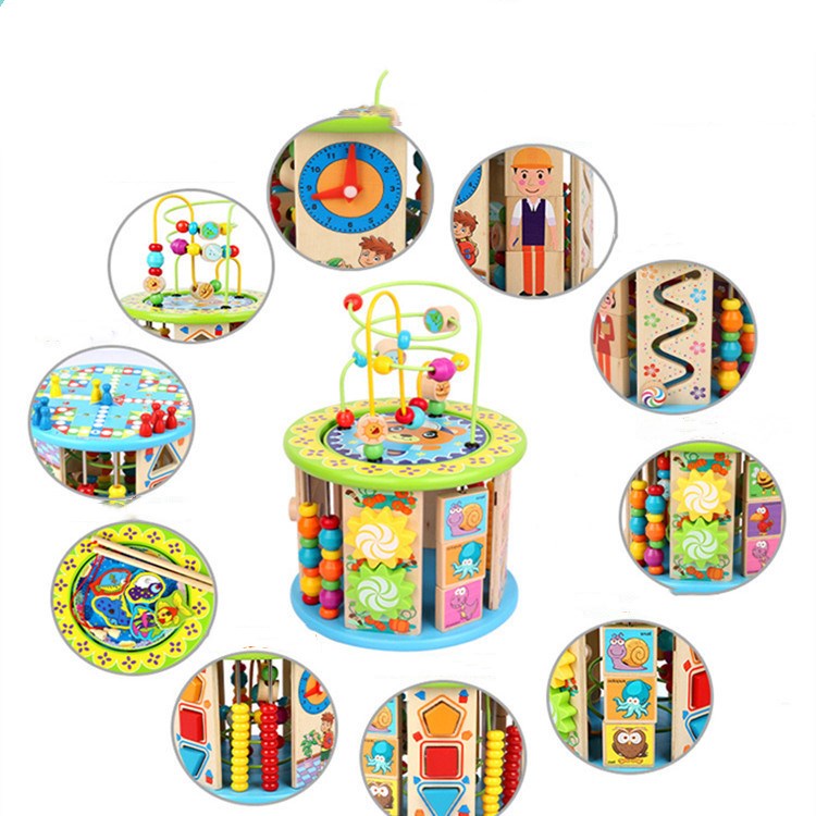 10-in-1 Wooden Activity Cube for Toddlers | Shape Sorter, Magnetic Fishing, Beads, Clock & Board Game