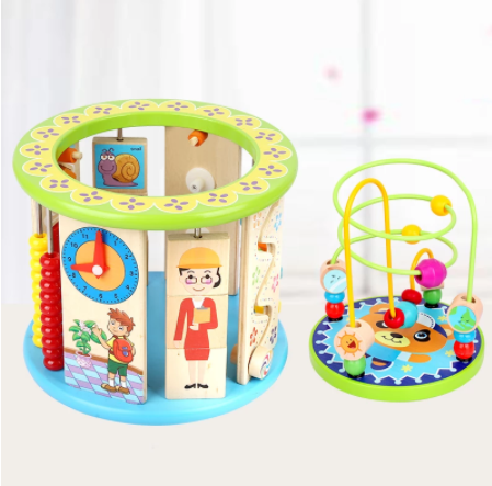 10-in-1 Wooden Activity Cube for Toddlers | Shape Sorter, Magnetic Fishing, Beads, Clock & Board Game