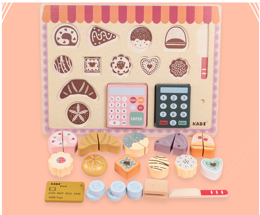 Wooden Bakery Role Play Set | Pretend Bake Shop with Cakes, Pastries & Cash Register