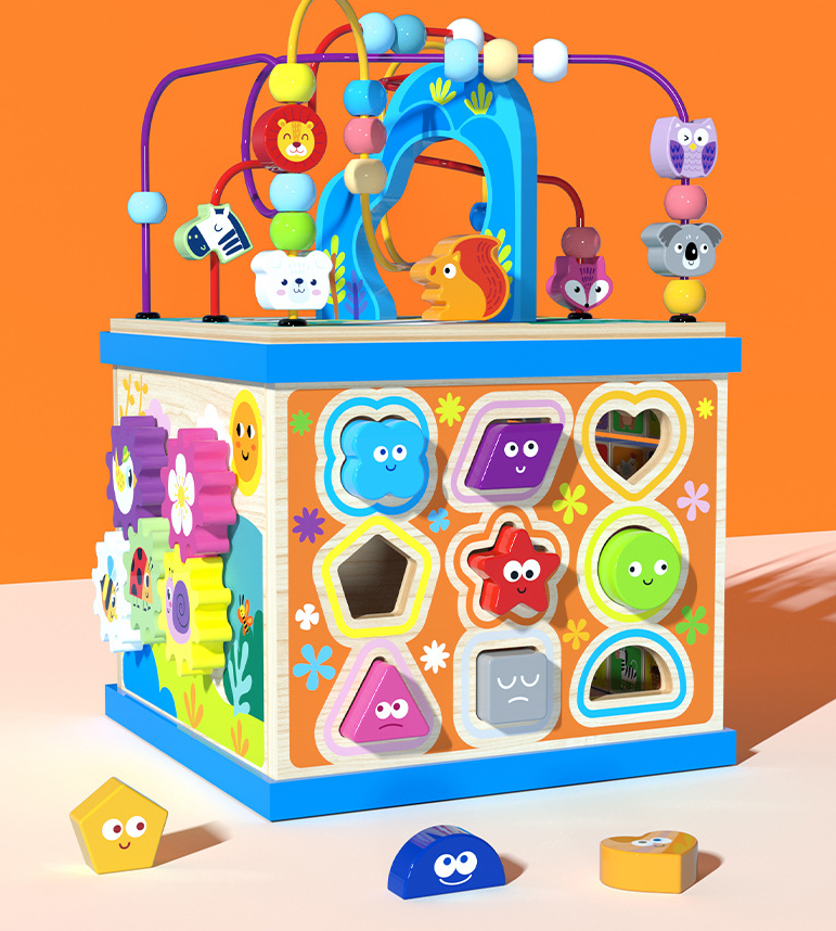 5-in-1 Wooden Activity Cube for Toddlers | Montessori Learning Toy | Age 1+