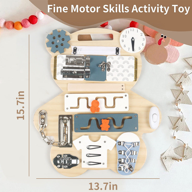 Wooden Montessori Sensory Busy Board | Bear Shape Educational Toy for Toddlers
