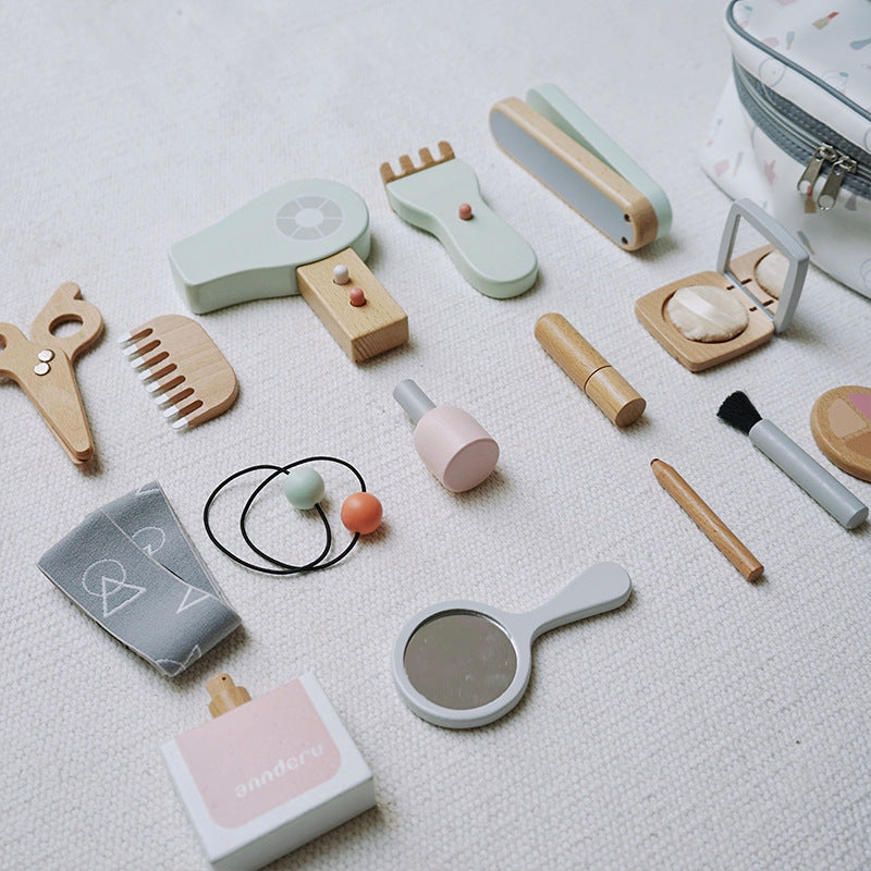 Wooden Salon Pretend Play Set – Hair Dryer & Make-Up Role Play for Ages 3+