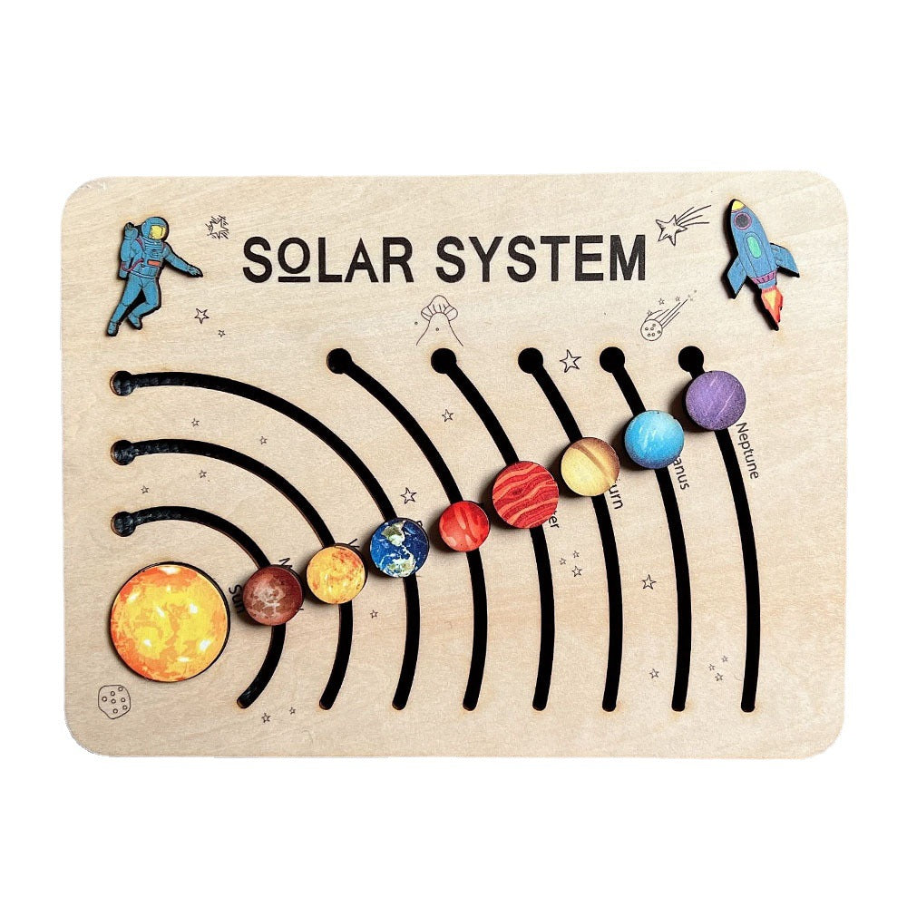 Wooden Solar System Puzzle for Kids | Montessori Space Learning Toy with Movable Planets | Age 3+