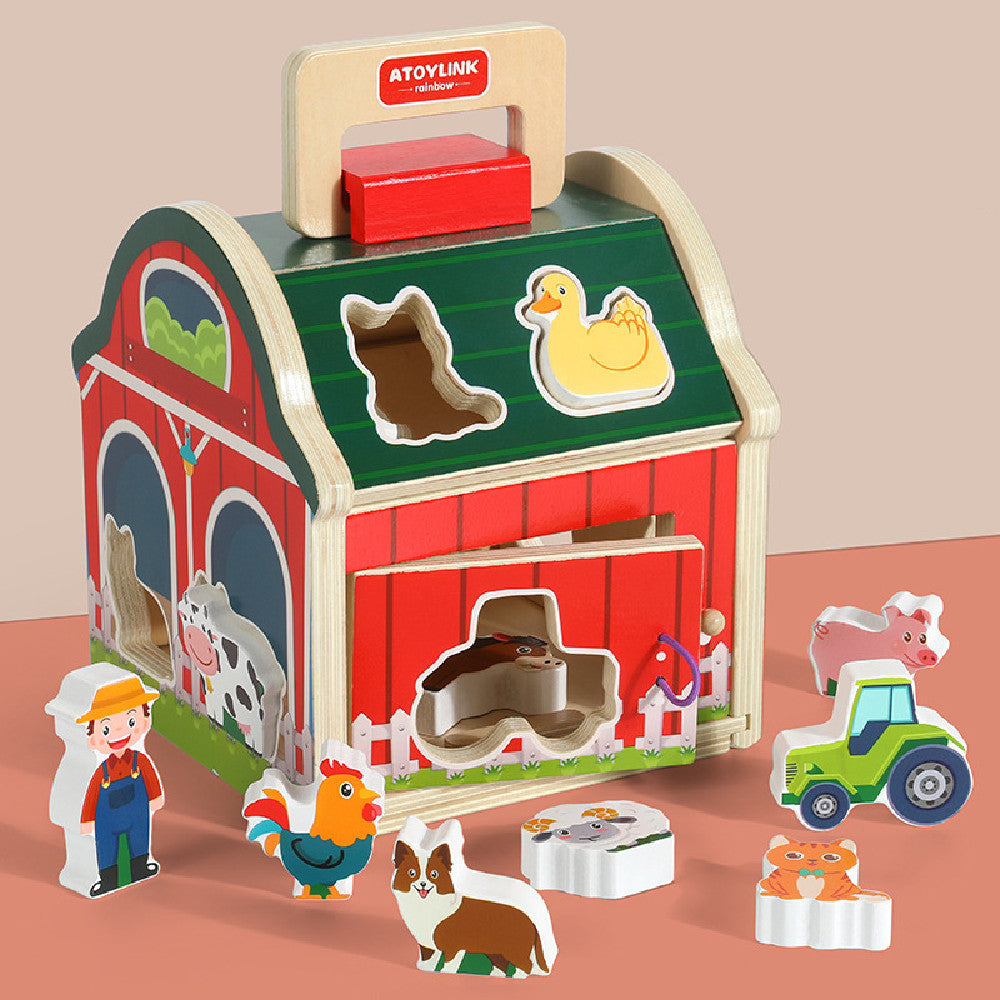 Wooden Farm Shape Sorter | Animal Matching Barn Toy for Toddlers