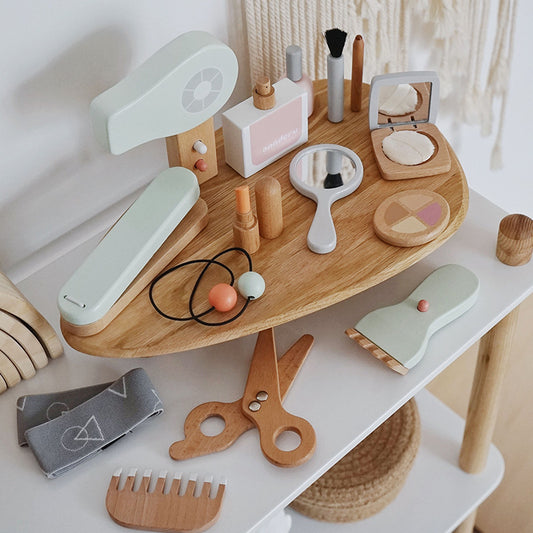 Wooden Salon Pretend Play Set – Hair Dryer & Make-Up Role Play for Ages 3+