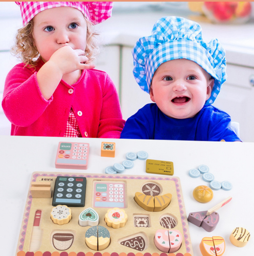 Wooden Bakery Role Play Set | Pretend Bake Shop with Cakes, Pastries & Cash Register