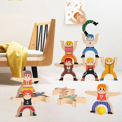 Wooden Stacking Game for Kids | 12 Balancing Acrobats for Fine Motor Skills & STEM Play