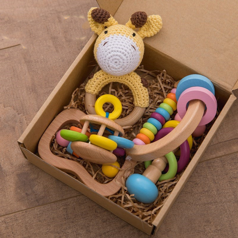Wooden Baby Gift Set – Elephant or Giraffe | Sensory & Educational Toy for Newborns (0+ Months)