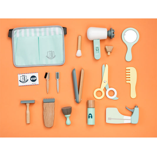 Wooden Barber Role Play Set | Kids Hairdresser Pretend Toy Kit with Tools & Bag
