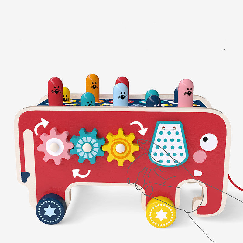 Montessori Wooden Pull-Along Toy for Toddlers | Whack-a-Mole, Gears & Multi-Activity Bus | Age 1+
