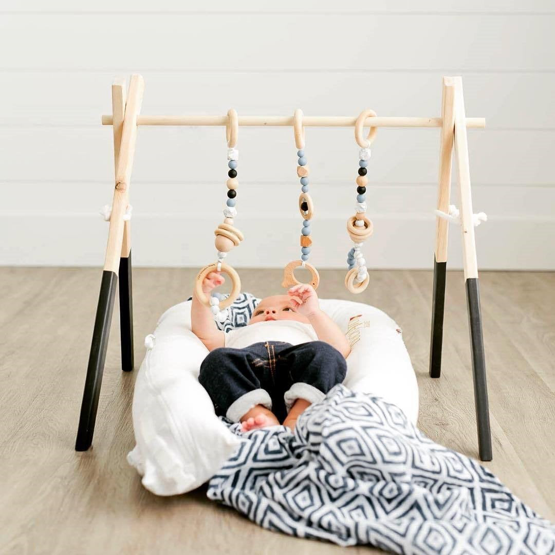 Scandi Wooden Baby Activity Gym | Montessori Hanging Toys for Sensory Play | Newborn to 6 Months