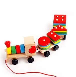 Pull-Along Wooden Train Toy with Shape Sorting Blocks | Stacking Puzzle for Toddlers (Age 1+)