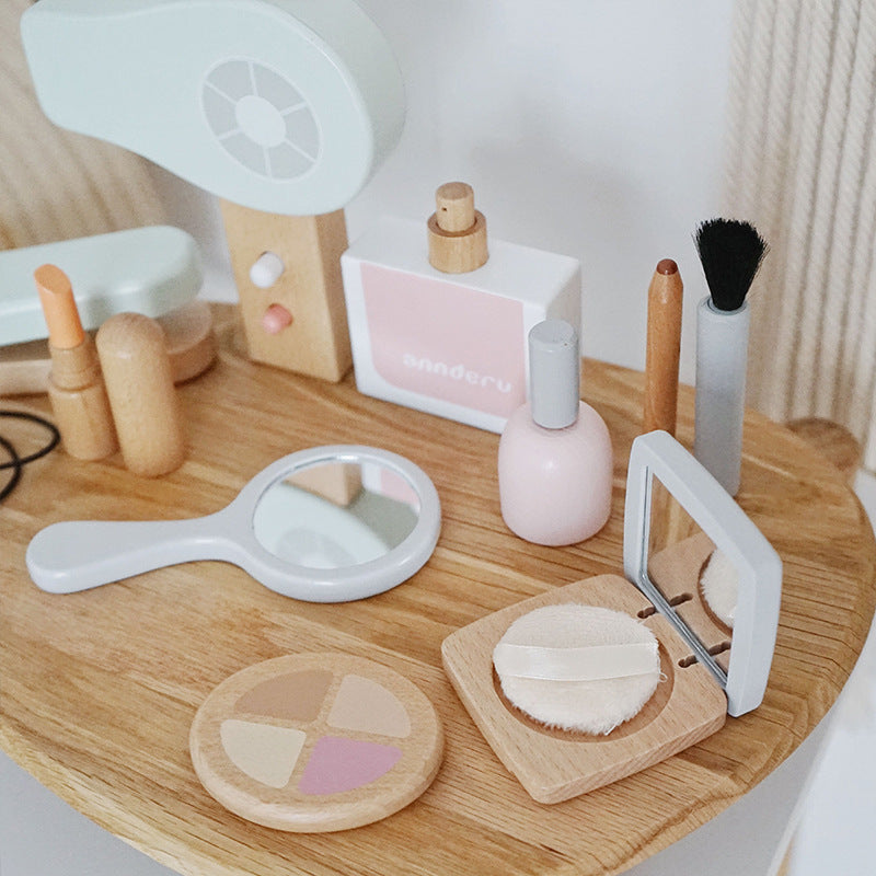 Wooden Salon Pretend Play Set – Hair Dryer & Make-Up Role Play for Ages 3+