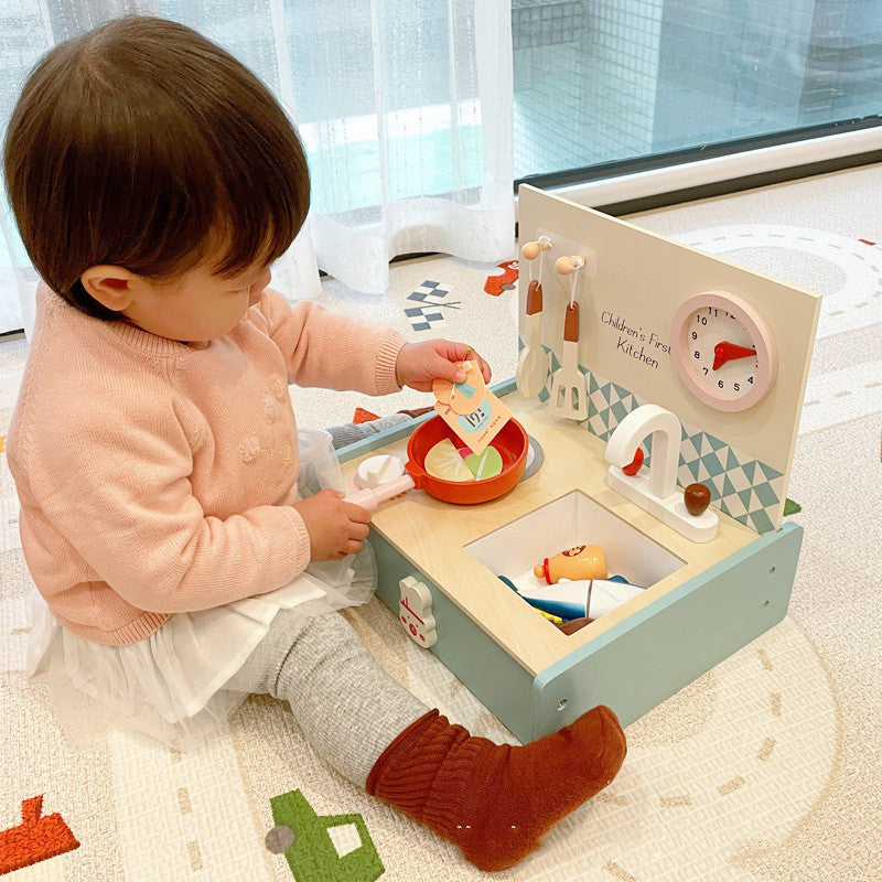 Wooden Mini Kitchen Set for Children (3+ Years) – Complete Pretend Play Gift with Utensils, Pan & Food