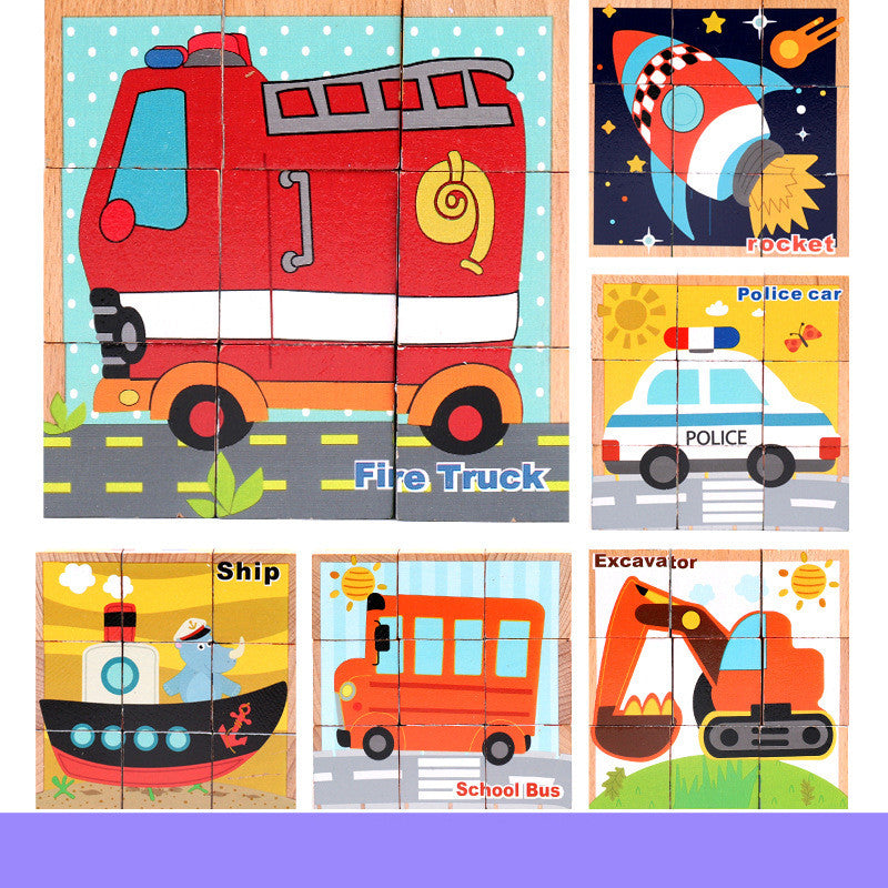 6-in-1 Wooden Cube Jigsaw Puzzle for Toddlers | Animal Picture Blocks in Tray | Age 1+