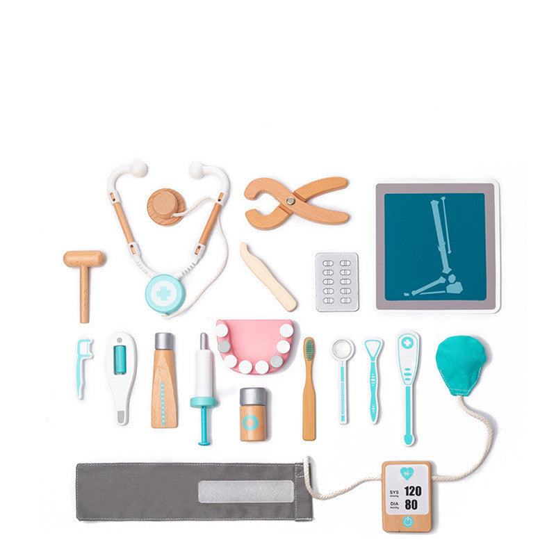 Wooden Doctor Role Play Set | 18-Piece Pretend Medical Kit with Carry Bag | Age 3+