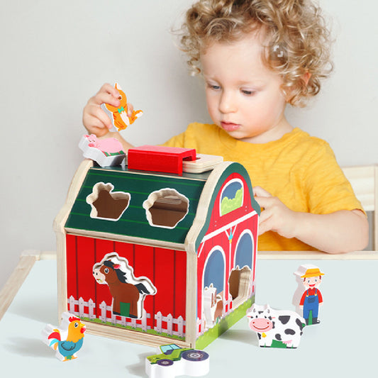 Wooden Farm Shape Sorter | Animal Matching Barn Toy for Toddlers