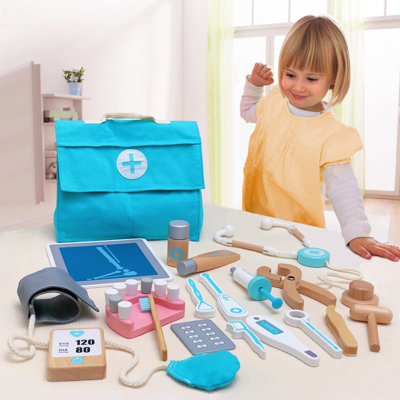 Wooden Doctor Role Play Set | 18-Piece Pretend Medical Kit with Carry Bag | Age 3+