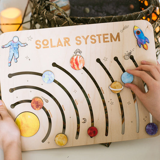 Wooden Solar System Puzzle for Kids | Montessori Space Learning Toy with Movable Planets | Age 3+