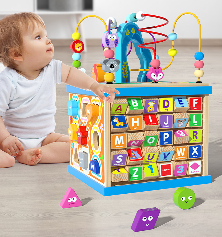 5-in-1 Wooden Activity Cube for Toddlers | Montessori Learning Toy | Age 1+