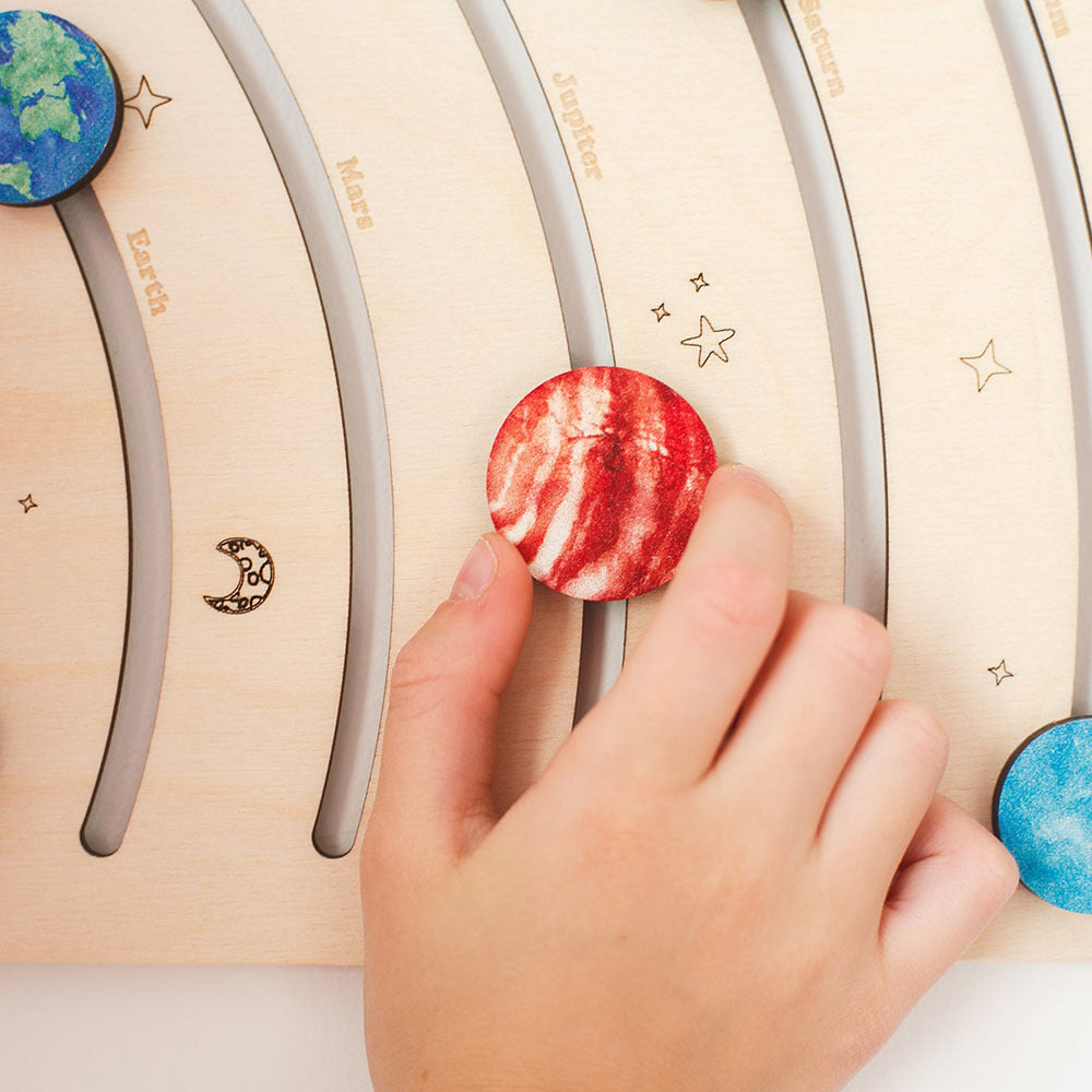 Wooden Solar System Puzzle for Kids | Montessori Space Learning Toy with Movable Planets | Age 3+