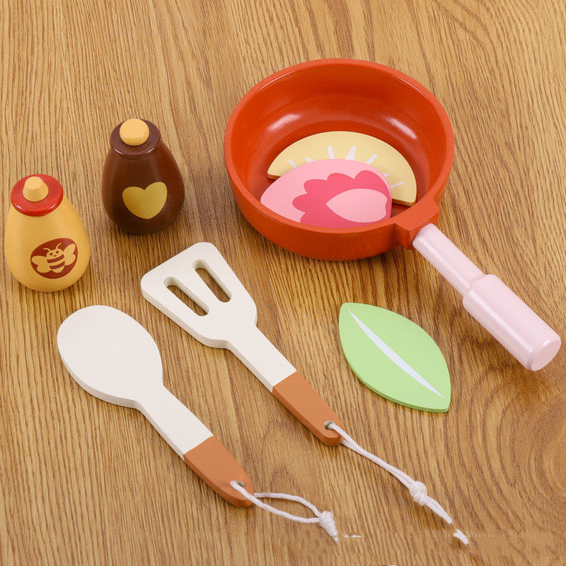 Wooden Mini Kitchen Set for Children (3+ Years) – Complete Pretend Play Gift with Utensils, Pan & Food