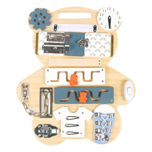 Wooden Montessori Sensory Busy Board | Bear Shape Educational Toy for Toddlers