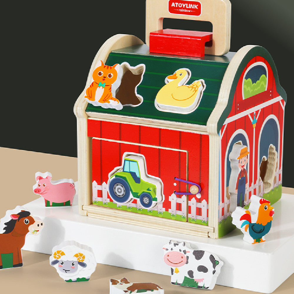 Wooden Farm Shape Sorter | Animal Matching Barn Toy for Toddlers