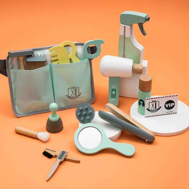 Wooden Barber Role Play Set | Kids Hairdresser Pretend Toy Kit with Tools & Bag
