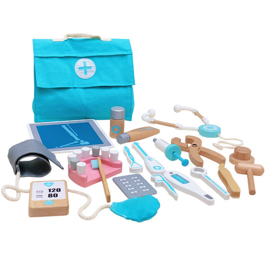 Wooden Doctor Role Play Set | 18-Piece Pretend Medical Kit with Carry Bag | Age 3+