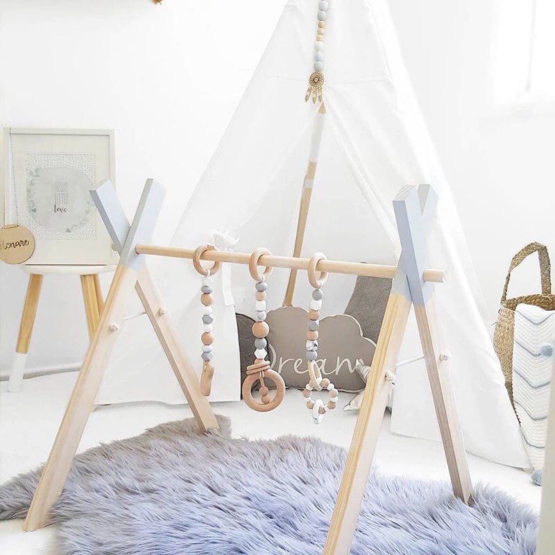 Scandi Wooden Baby Activity Gym | Montessori Hanging Toys for Sensory Play | Newborn to 6 Months